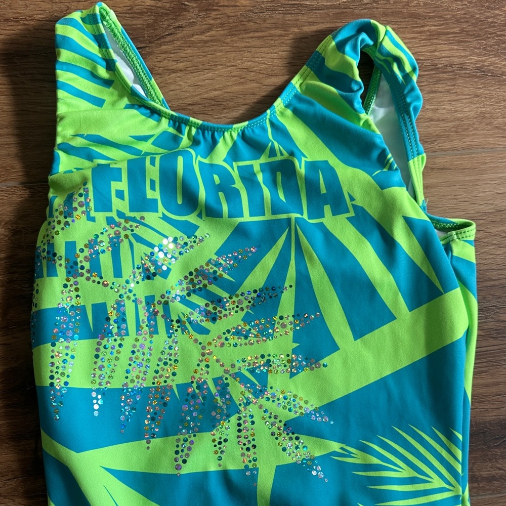 Vibrant Green and Blue Florida GK leotard
